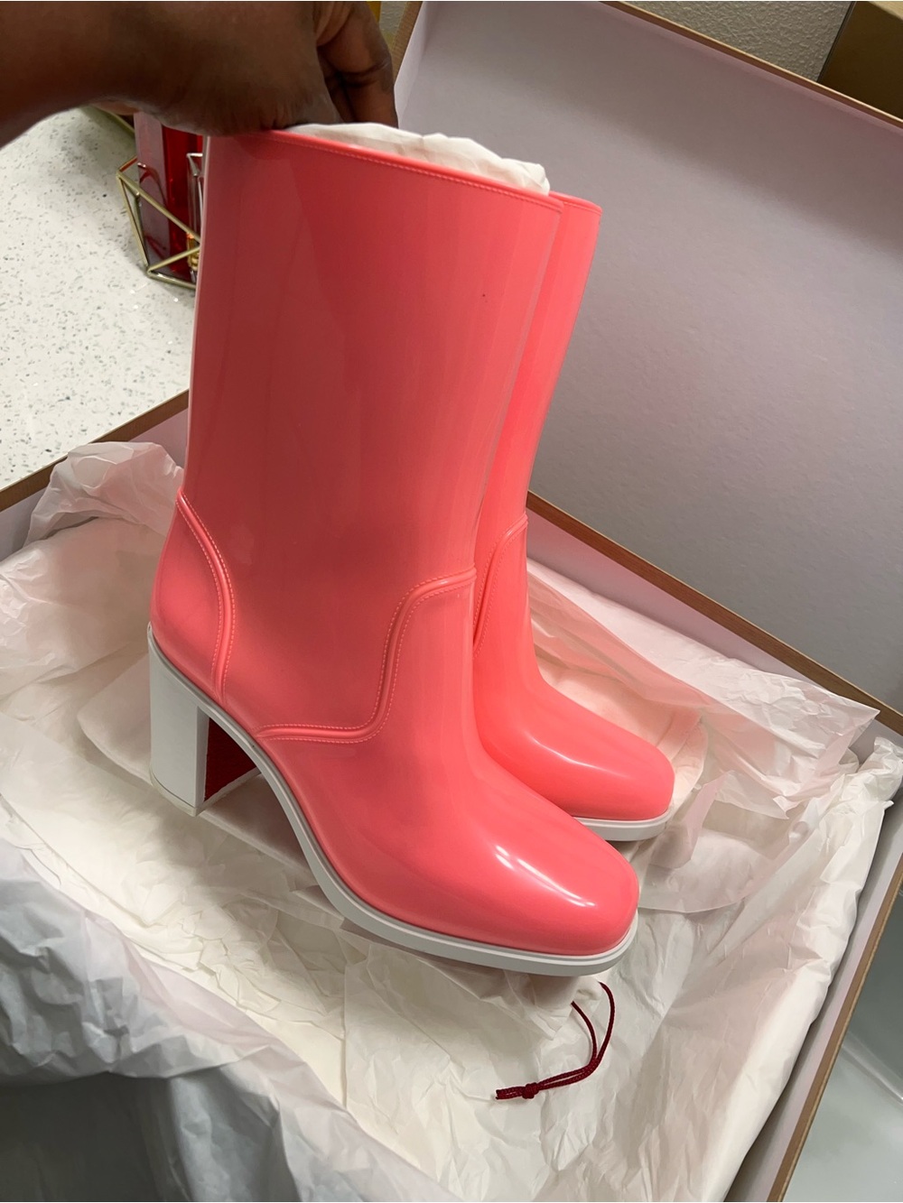 Christian Louboutin Women's Pink High-Heel Rain Boots